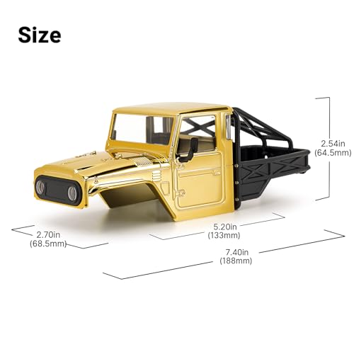 INJORA IR40-24 Half Truck Hard Body with Cage for 1/24 SCX24 Upgrade(Gold) - color: Gold