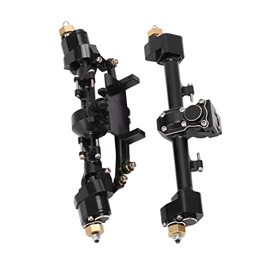 RC Car Metal Front Rear Portal Axle Set Assembly, Aluminum Alloy Housing with CNC Machined Steel Gears for Axial 1/24 SCX24 Upgrade (Black) - color: Black