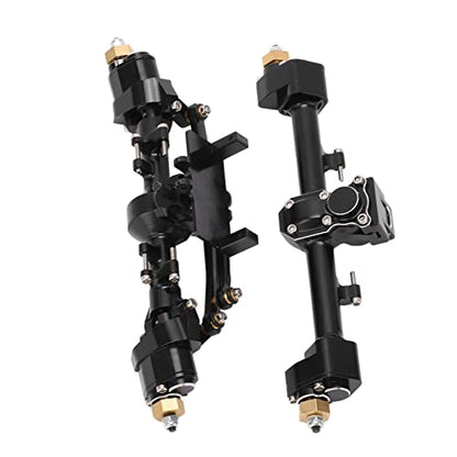 RC Car Metal Front Rear Portal Axle Set Assembly, Aluminum Alloy Housing with CNC Machined Steel Gears for Axial 1/24 SCX24 Upgrade (Black) - color: Black