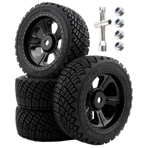 4-Pack RC 1/10 Scale On Road Rally Car Tires OD2.83 Rubber Wheel Rims 12mm Hex Compatible with Traxxas 4 Tec 2.0 Tamiya TT01 XV01 Kyosho WR8 Sakura WLtoys HPI Touring Racing Car