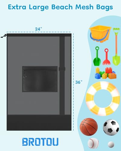 1PC Large Mesh Beach Bag Drawstring Toys Bag | 24" x 36" Swim Pool Toys Balls Storage Bags Gym backpack, Beach Toy Shells Organizer - color: Black-1pc