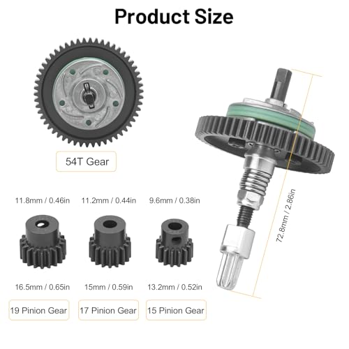daitoku Differential Gear Complete Slipper Clutch with 32P 15T/17T/19T Pinions Gear Set for Traxxas Slash Stampede Rustle 4X4, Replacement of 6878
