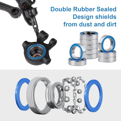 Steel RC Ball Bearings Double Rubber Sealed Deep Groove Miniature Bearings, Set of 10 (10x15x4mm 6700-2RS) - size: 10x15x4mm 6700-2RS