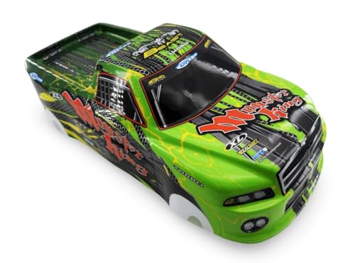 1/10 Scale RC Drift Body Shell - Painted Pickup Truck Lexan Body for Touring & Off-Road RC Cars - Monster King Graphic (Green) - color: Green