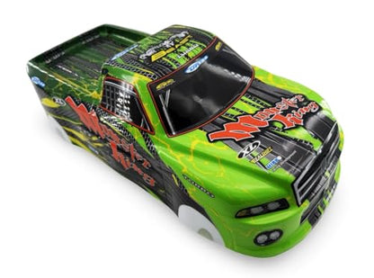 1/10 Scale RC Drift Body Shell - Painted Pickup Truck Lexan Body for Touring & Off-Road RC Cars - Monster King Graphic (Green) - color: Green