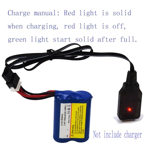 Blomiky 2 Pack 7.4V 1200mAh Li-ion Rechargeable Battery with SM-4P Connector Plug and USB Cable Replacement fit for HONGXUNJIE HJ808 HJ823 2.4GHz RC Boat / HJ808