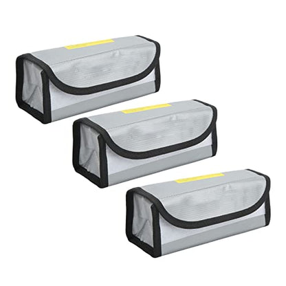 Fafeicy Fireproof Explosionproof Lipo Battery Safe Bag 2PCS 185x75x60mm with Airflow Isolating PVC Fiber for Lipo Battery Storage Transport and Charging