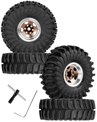 1.0 Beadlock Wheel Tires Set for RC Crawler Car 1/18 TRX4M,1/24 SCX24,RC Off Road Buggy Rally Truck Swamp Claw Mud Terrain Rubber Tires and Aluminum Wheel Rims w/Sponge,Brown - color: Brown - (4pcs 1.0)