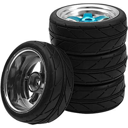 2.59in Rubber Tires & 12mm Hex Plastic Wheel Rims Set Compatible with Traxxas Kyosho HPI Tamiya Associated 1/10 RC On-Road Touring Car (Blue)