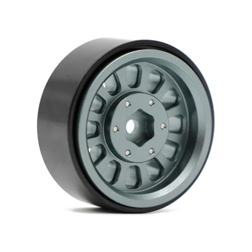 1.3” Brass Beadlock Wheels, -5.40mm Offset CNC 7 mm Hex Rims for 1/18 1/24 RC Crawler TRX4M, Axial SCX24 AX24, Redcat Ascent-18, FMS FCX24, 4 pcs, Gunmetal Gray - color: Gunmetal-gray