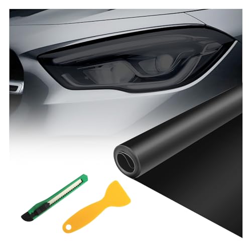 12×47" Car Headlight Tint Film,Cuttable Taillight Tint Film Kit with Squeegee & Cutter,Waterproof Tail Light Tints Films Car Exterior Accessories for Headlights Fog Lights Tail Lights (Black) - color: Black