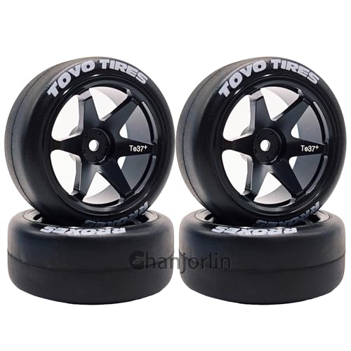 RC 1/10 Drift Tires & Aluminum Wheels 12mm Hex OD 65mm Hard Drift Racing Smooth Tyres for 1:10 1/12 Rally Street On Road Touring Car TT01 TT02 XV02 XV01 TA06 HPI KYOSHO PTG2 4PCS (Black) - color: Black