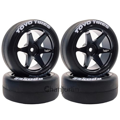 RC 1/10 Drift Tires & Aluminum Wheels 12mm Hex OD 65mm Hard Drift Racing Smooth Tyres for 1:10 1/12 Rally Street On Road Touring Car TT01 TT02 XV02 XV01 TA06 HPI KYOSHO PTG2 4PCS (Black) - color: Black