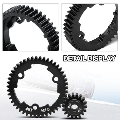 OGRC 46T Steel Spur Gear for Traxxas 1/5 X-Maxx 1/7 XO-1 1/10 Maxx/E-Revo | 1 Mod, with 18T Motor Pinion Gear, Replace Stock Part #6447 - size: 46T