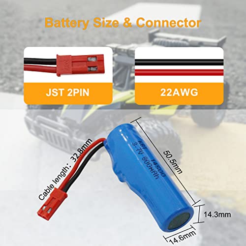 KBT 2Pack 3.7V 800mAh 10C High Drain Li-ion Rechargeable Battery with JST 2Pin Connector & USB Charging Cable for RC Car Toy RC Construction Trucks