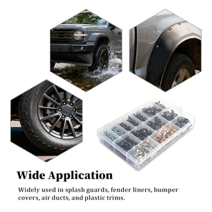 160 Pack Metal 14-Size Phillips Round-Head Self-Tapping Screw Kit | body bumper and hood applications, vehicle retainer mounting, fits SUVs RVs and cars, automotive fastening hardware
