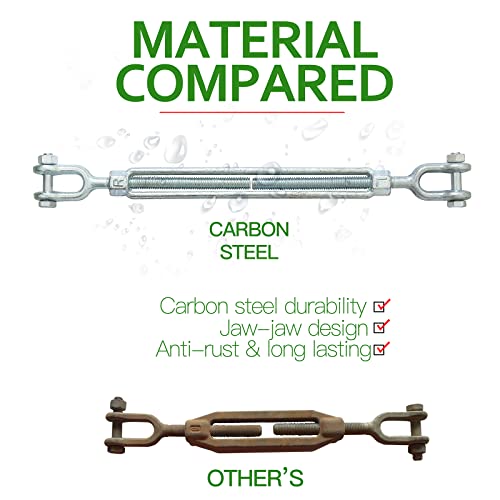 1/2" Jaw Jaw Turnbuckle Galvanized Jaw and Jaw Turnbuckle, Jaw Jaw Closed Body Marine Turnbuckle Jaw, 3500lbs Working Load Limit, Durable for Wire Rope Cable (1/2" x 9") - style: Jaw & Jaw-1/2 x 9