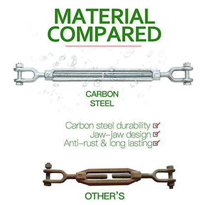 1/2" Jaw Jaw Turnbuckle Galvanized Jaw and Jaw Turnbuckle, Jaw Jaw Closed Body Marine Turnbuckle Jaw, 3500lbs Working Load Limit, Durable for Wire Rope Cable (1/2" x 9") - style: Jaw & Jaw-1/2 x 9