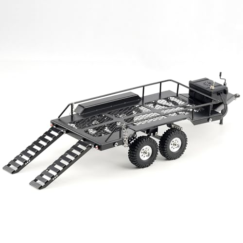 RC Trailer Metal Hitch Mount Trailer with Light Strip for TRX4M Defender Bronco F150 FCX18 SCX24 FCX24 AX24 Etc 1/18 1/24 RC Crawler Car,RC Trucks with Trailers Upgrades Accessories