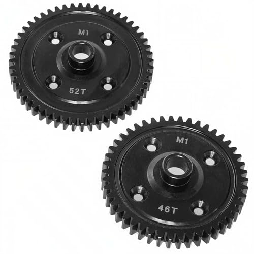 Hardened Steel 46T and 52T RC Main Spur Gear M1.0 Upgrade Parts for 1/8 Sledge Monster Truck (Black)