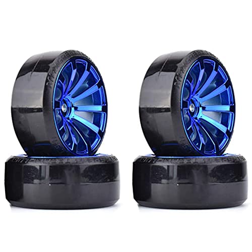 RC Plastic Wheel and Tire Set,WONFAST RC Drift Car 63mm Hard Tyres 12mm Hub Wheel for 1/10 On-Road Drifting Car Parts for HSP Tamiya HPI Kyosho TT02 (Blue) - color: Blue