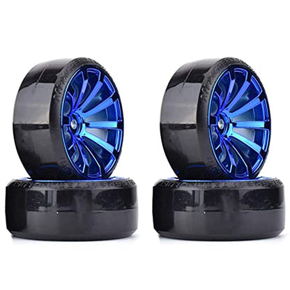 RC Plastic Wheel and Tire Set,WONFAST RC Drift Car 63mm Hard Tyres 12mm Hub Wheel for 1/10 On-Road Drifting Car Parts for HSP Tamiya HPI Kyosho TT02 (Blue) - color: Blue