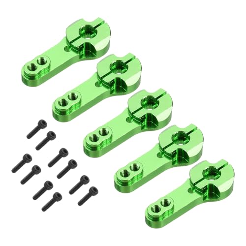 MECCANIXITY 5 Pcs Aluminum Servo Horn 25T Steering Arm 35mm Length Green Suitable for DIY RC Car/Boat/Airplanes Boat Model Accessories with 2 Pcs Screws - color: Green