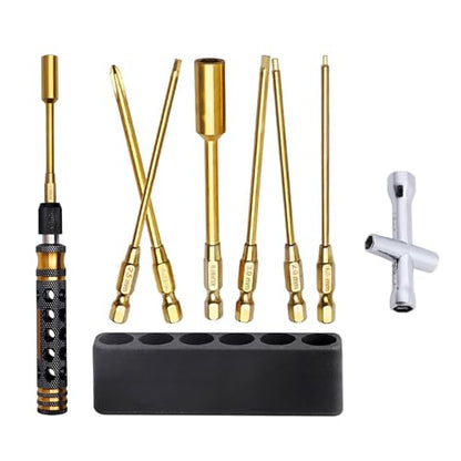 RC Car Tool Set with 1/4" Hex Nut Drivers Wheel Wrench & Cross-Shaped Screwdriver for 1/10, 1/12, 1/16, 1/18 RC Trucks