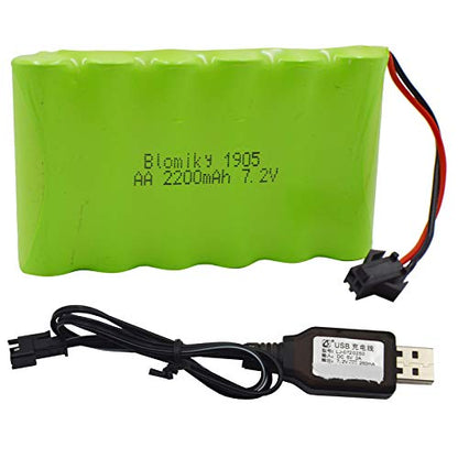 Blomiky 7.2V 2200mAh Ni-MH Rechargeable AA Battery Pack with SM-2P Black Plug and USB Cable for Old Version 15 Channel 2.4G Huina 1550 550 RC Excavator / 7.2V NiMH
