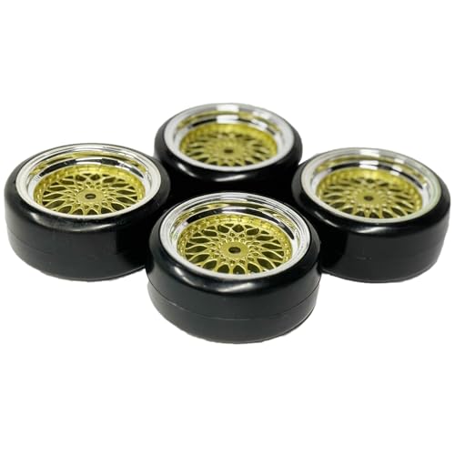 4PCS 1/10 RC Drift Car Tires Smooth Hard Tyre Plastic Plating Wheel Rims Set Replacement for HSP Tamiya HPI Kyosho On-Road Drifting Car (Gold Silver) - color: Gold Silver