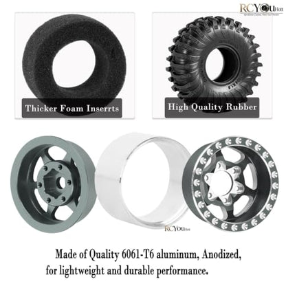 RC 1.0 Beadlock Wheels Tires Set for 1/24 SCX24 FCX24 1/18 Trx4m RC Crawler Car,Aluminum Wheel Rims/Soft Rubber Tires Wheel Tire,(4PCS) 1.0 Beadlock Wheels,Titanium - color: Titanium- (Wheel Tires)