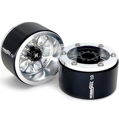 4pcs 1.9 Beadlock Wheels -10.5mm Negative Offset Rims 33mm Wide for TRX4 SCX10 Gen8 1/10 RC Mud Crawler Truck Upgrades - color: Silver