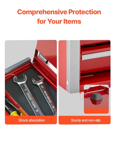 VEVOR Metal Tool Box, 8.6-inch, Portable Metal Tool Box with 3 Drawers, Small Tool Chest with EVA Liners and PP Feet Pads, Heavy-Duty Steel With Ball Bearing Opening and Powder Coated Finish, Red - size: 3 Drawers-Red