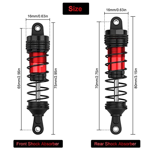 4PCS RC Oiled Shocks Absorber Set Fit for 1/12 1/14 1/16 RC Cars WLtoys 144001/124019/124018 MJX, SCY and HBX RC Buggy Off-Road Racing Upgraded Parts (Black Red) - color: Black red