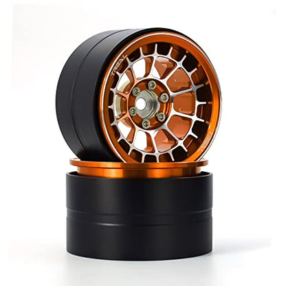 Treal Aluminium 2.2 Beadlock Wheels Rims(2) pcs Fit RC Crawler Mud Truck 2.2 Tires (Orange) - color: Orange