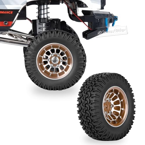 1.55 Inch Aluminum Alloy Beadlock Wheel and Tires for Tamiya AX90069 D90 TF2 CC01 CC02 1/10 RC Crawler Car,1.55 Beadlock Tires RC Rims,Soft Rubber All Terrain Tyre Metal Rims,Brown - color: Brown(4pcs)