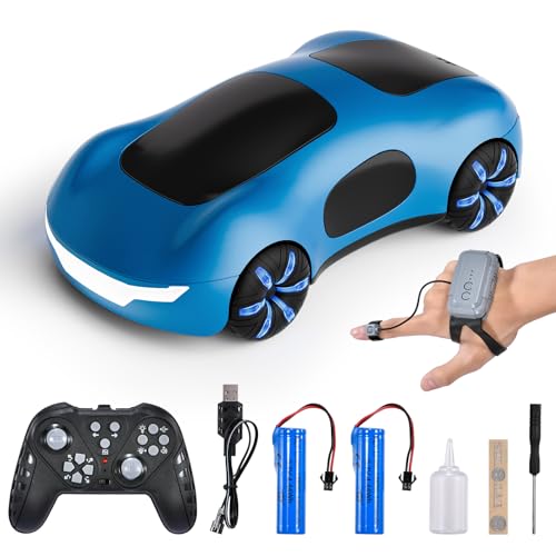 Remote Control Car, Gesture Sensing RC Sunt Car, 2.4GHz RC Drift Cars with Spray Light and Sound, 360° Rotating Side Drifting RC Cars with 2 Batteries, Birthday Gifts (Blue)