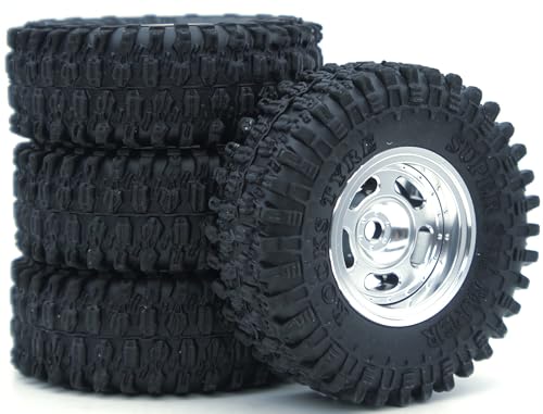Set of 4 Rc 1.0 Beadlock Wheel and Tire for Axial SCX24 AX24 TRX4M FCX24 Upgrade 1/24 1/18 RC Crawler Car (TW1001 Silver) - color: Tw1001 Silver
