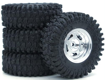 Set of 4 Rc 1.0 Beadlock Wheel and Tire for Axial SCX24 AX24 TRX4M FCX24 Upgrade 1/24 1/18 RC Crawler Car (TW1001 Silver) - color: Tw1001 Silver