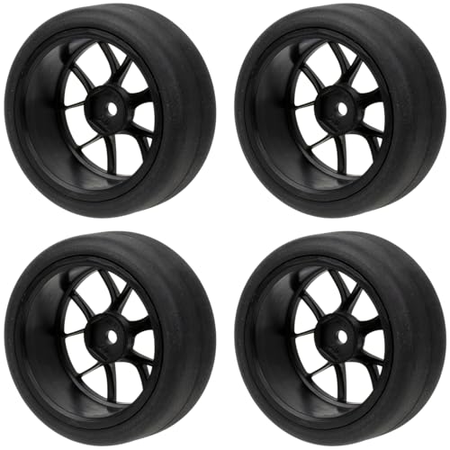 1/10 On-Road RC Car Wheel Rims & Rubber Tire 12mm Hex for Traxxas Nitro 4-Tec 2.0 Tamiya TT-01 / TT-02 HSP HPI (Black) - color: Black
