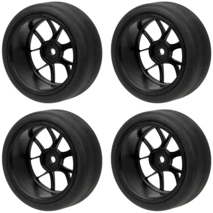 1/10 On-Road RC Car Wheel Rims & Rubber Tire 12mm Hex for Traxxas Nitro 4-Tec 2.0 Tamiya TT-01 / TT-02 HSP HPI (Black) - color: Black
