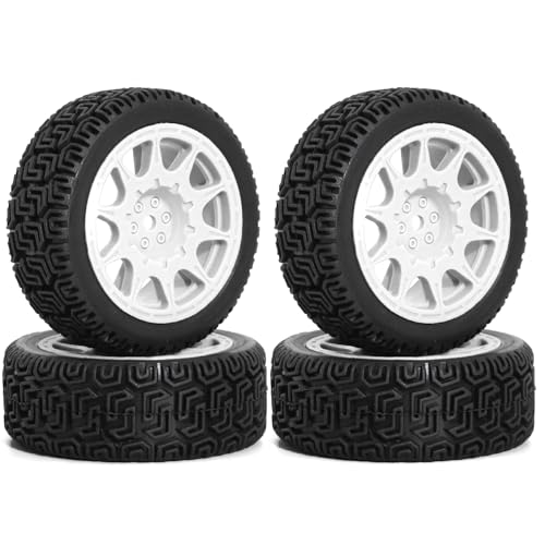 REDSPIDER 12mm Hex RC Wheels and Tires Nylon Wheel Rims OD68mm Rubber Tires Compatible with Tamiya TT01 TT02 XV01 HSP HPI Kyosho Traxxas WLtoys 1/10 1/12 On-Road Touring Car (White) - color: White