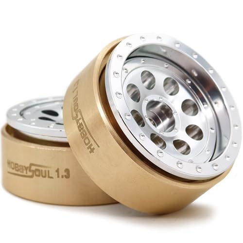 1.3" Beadlock Wheels Brass Weight 4-Pack Fits TRX4M SCX24 | 43g/rim adjustable offset silver wheel with 7mm hex hub, For 1/18 TRX4M High Trail & 1/24 micro RC crawlers Upgrades - color: Silver