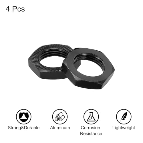 MECCANIXITY Aluminum 17mm RC Wheel Nut Thread M12x1.0mm Hex Wheel Nuts RC Wheel Nut for 1/8 RC Model Car Trucks Off Road Car Upgraded Parts Pack of 4(Black) - color: Black