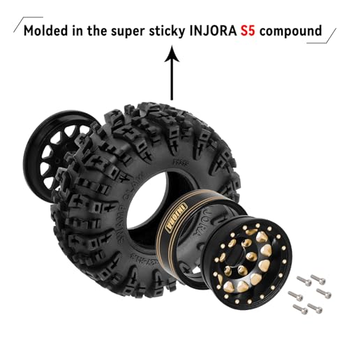 INJORA 1.3" Swamp Claw Tires 70 * 27mm & Wheel for 1/18 1/24 RC(Black Gold) - color: Black Gold