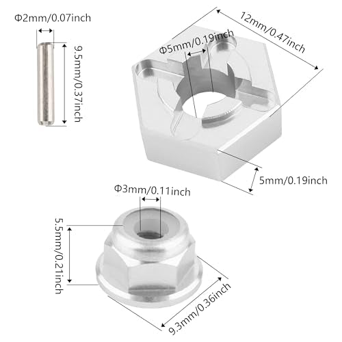 for H16BM RC Car Upgrade Aluminum Wheel Hex 16440 & Pins M20101 & M40 Wheel Lock Nut Spare Parts for 1/16 H16BM H16GT H16DR JC16EP and 1/14 H14BM 14209 14210 JC14EP 14301 14303 Trucks(Silver) - color: Silver