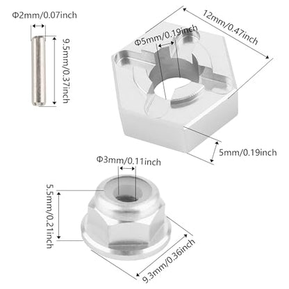 for H16BM RC Car Upgrade Aluminum Wheel Hex 16440 & Pins M20101 & M40 Wheel Lock Nut Spare Parts for 1/16 H16BM H16GT H16DR JC16EP and 1/14 H14BM 14209 14210 JC14EP 14301 14303 Trucks(Silver) - color: Silver