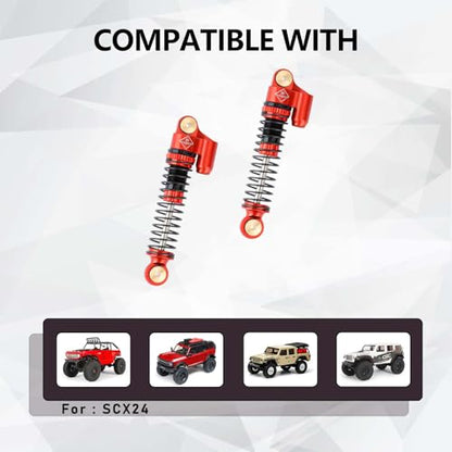 SCX24 Shock Flex Blades With 47MM Oil Filled Shocks Absorber | CNC Aluminum Damper Mount for Axial SCX24 Upgrade Parts 1/24 RC Crawler - color: Red