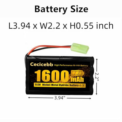 9.6V 1600mAh NI-MH Rechargeable Battery Pack with Mini Tamiya for RC Car Boats Robots Vehicles Trucks