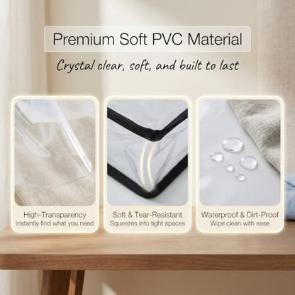 Clear Storage Bag 30"L x 22"W x 25"H, Extra Large Soft PVC Organizer with Double Webbing Handles, Waterproof for Seasonal Clothes - size: X-Large